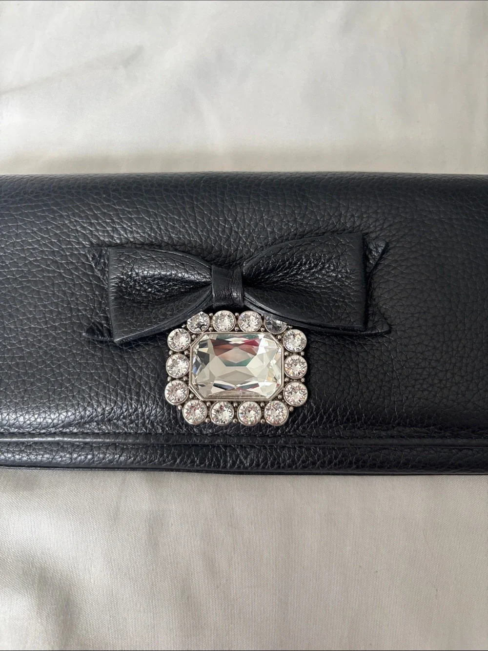 My Flat in London Black Leather Bow Wallet with Crystal Accent